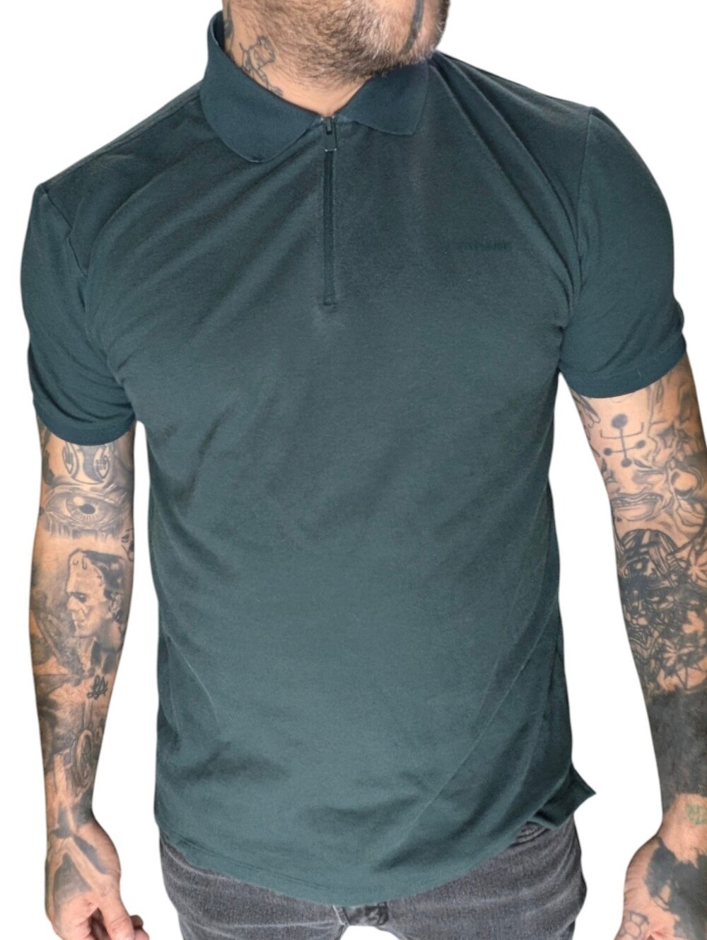 Calvin Klein Classic Fit Quarter Zip Short Sleeve Polo Shirt Dark Green M